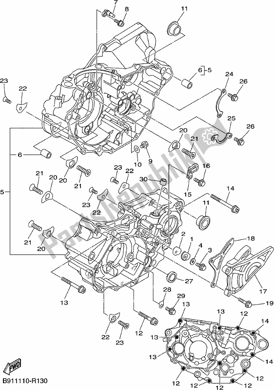 All parts for the Crankcase of the Yamaha YZ 450 FX 2017