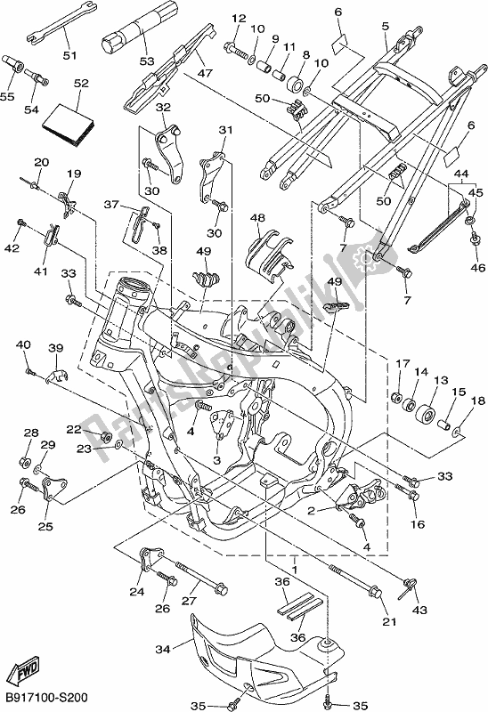 All parts for the Frame of the Yamaha YZ 450 FX 2017