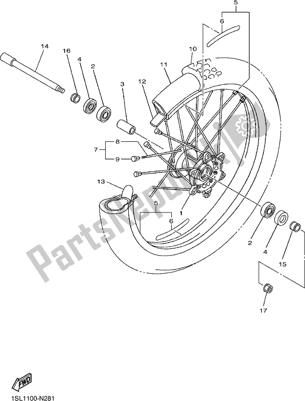 All parts for the Front Wheel of the Yamaha YZ 450 FX 2017