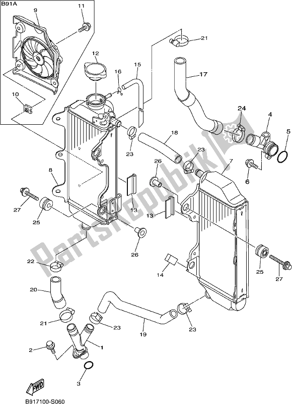 All parts for the Radiator & Hose of the Yamaha YZ 450 FX 2017