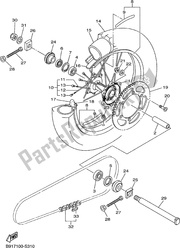 All parts for the Rear Wheel of the Yamaha YZ 450 FX 2017