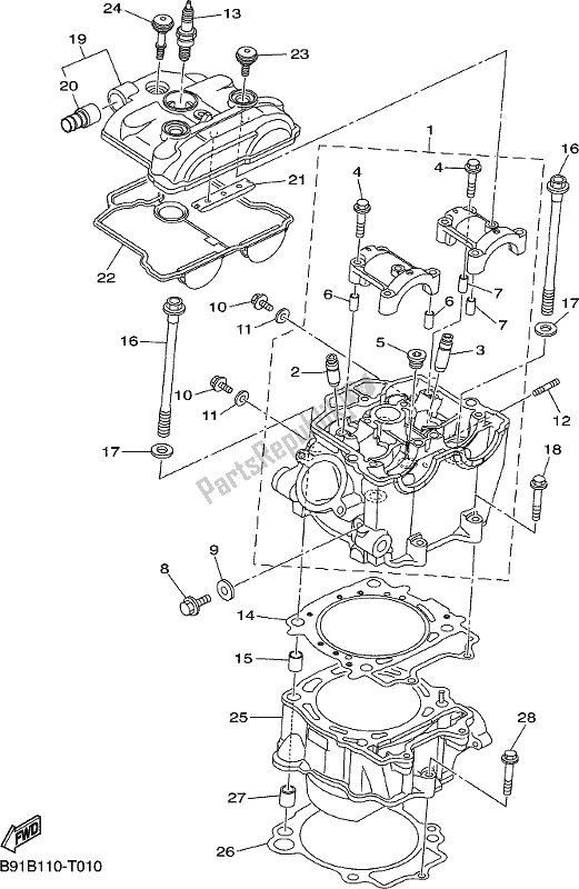 Alle onderdelen voor de Cilinder van de Yamaha YZ 450 FX 2018
