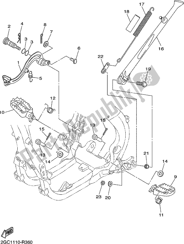 All parts for the Stand & Footrest of the Yamaha YZ 450 FX 2018
