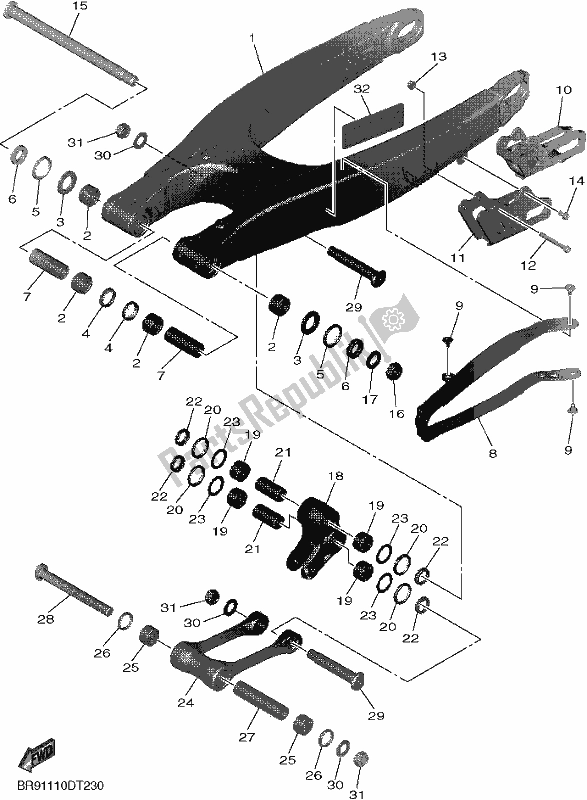 Alle onderdelen voor de Achterste Arm van de Yamaha YZ 450 FX 2020