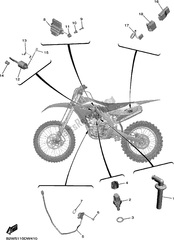 Alle onderdelen voor de Elektrisch 1 van de Yamaha YZ 450 FX 2021