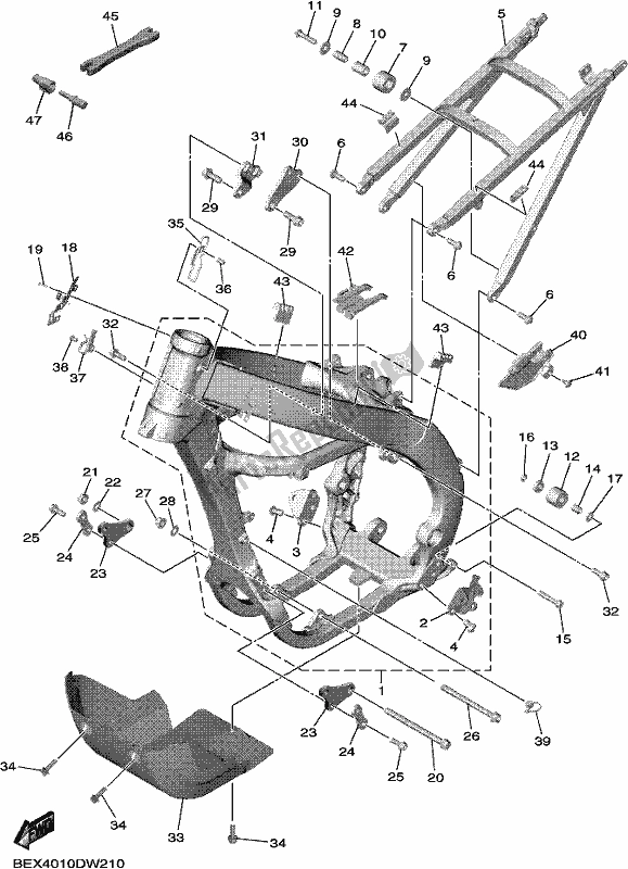 All parts for the Frame of the Yamaha YZ 450 FX 2021