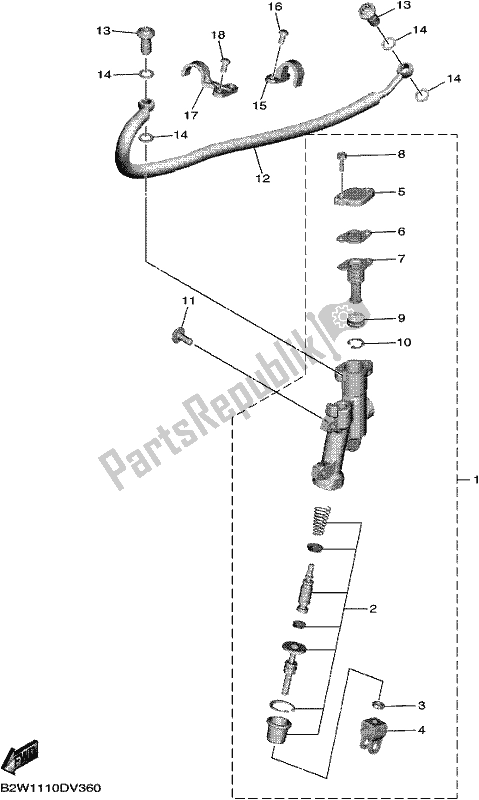 All parts for the Rear Master Cylinder of the Yamaha YZ 450 FX 2021