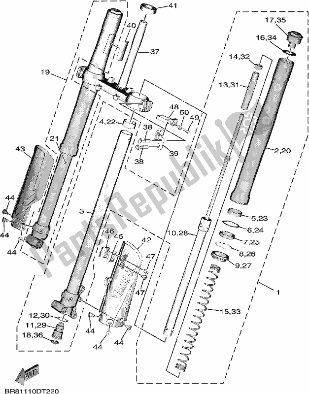 Todas las partes para Tenedor Frontal de Yamaha YZ 65 2018