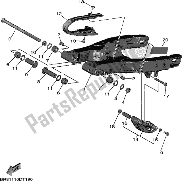 Alle onderdelen voor de Achterste Arm van de Yamaha YZ 65 2018