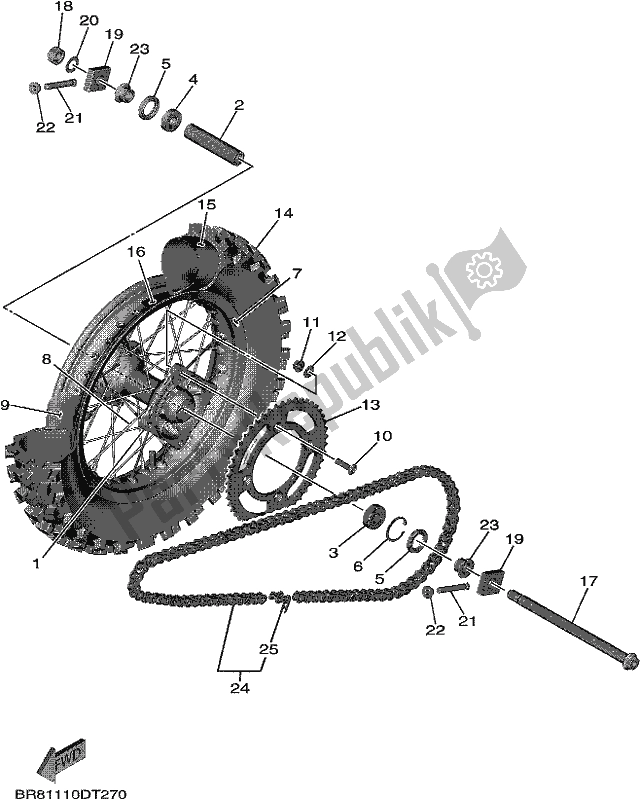 Toutes les pièces pour le Roue Arrière du Yamaha YZ 65 2018