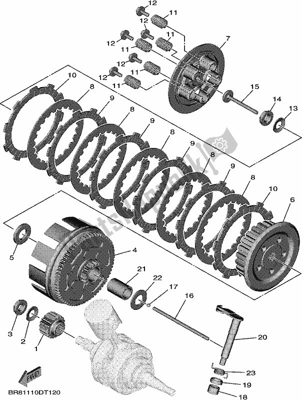 All parts for the Clutch of the Yamaha YZ 65 2020