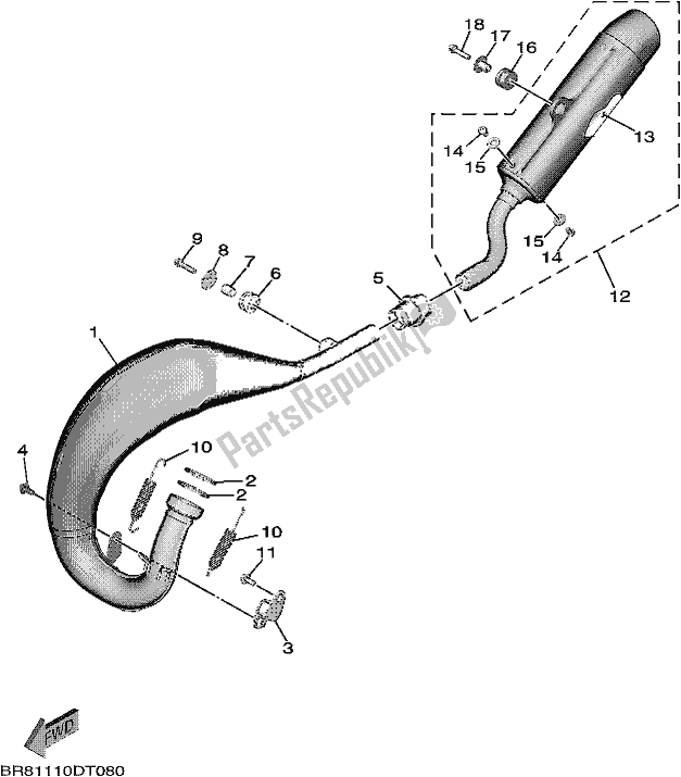 All parts for the Exhaust of the Yamaha YZ 65 2020