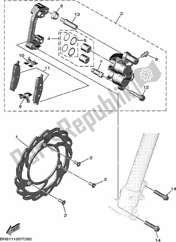 All parts for the Front Brake Caliper of the Yamaha YZ 65 2020