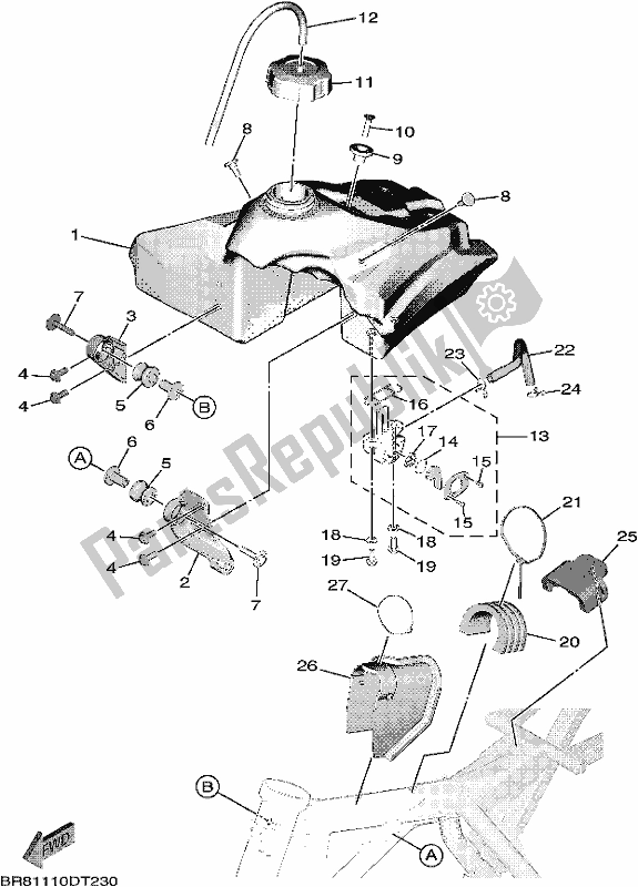 Alle onderdelen voor de Benzinetank van de Yamaha YZ 65 2020