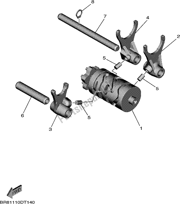 All parts for the Shift Cam & Fork of the Yamaha YZ 65 2020