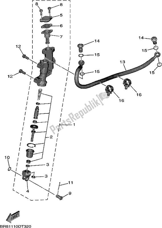 Todas as partes de Cilindro Mestre Traseiro do Yamaha YZ 65 2021