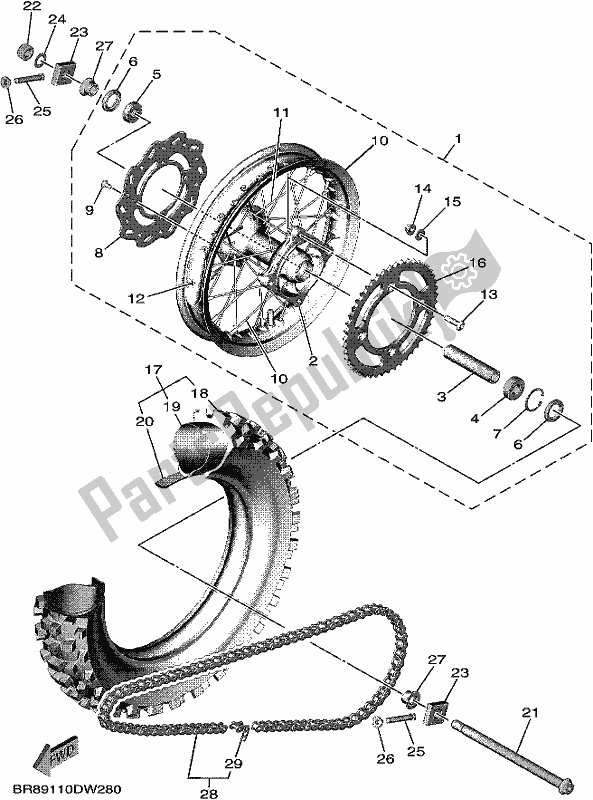 Wszystkie części do Tylne Ko? O Yamaha YZ 65 2021