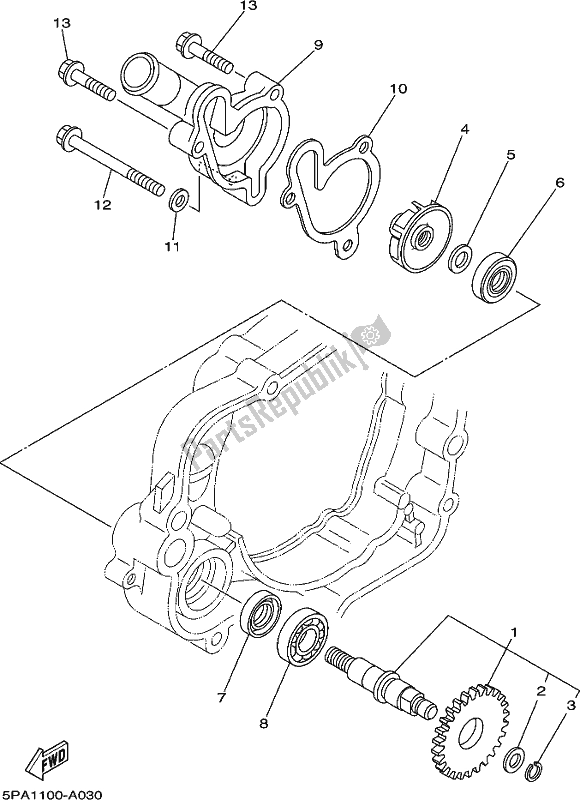 All parts for the Water Pump of the Yamaha YZ 85 2017