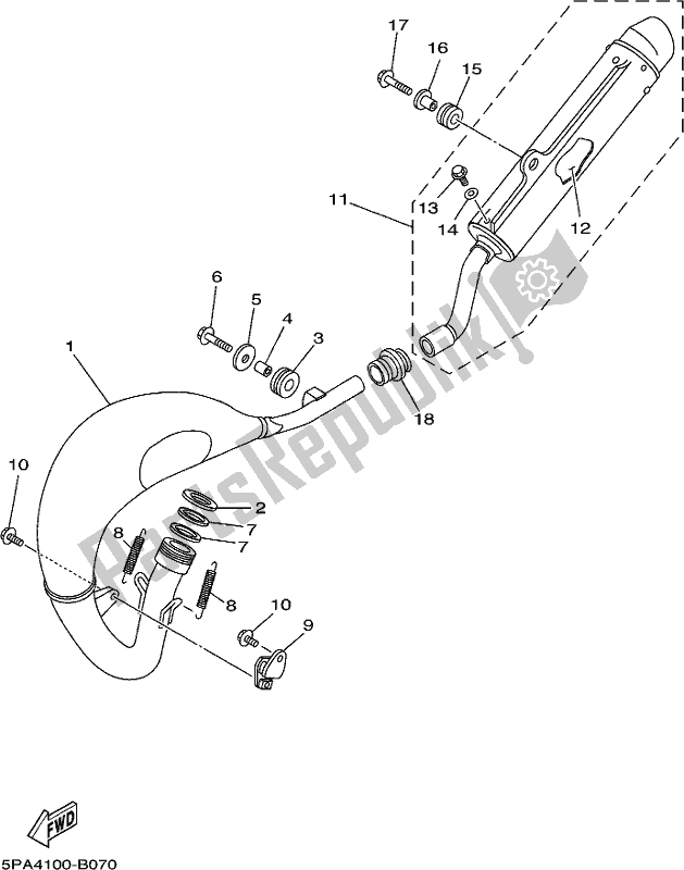 All parts for the Exhaust of the Yamaha YZ 85 2018