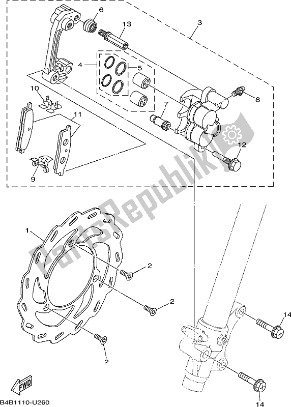 All parts for the Front Brake Caliper of the Yamaha YZ 85 2019