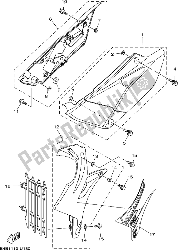 All parts for the Side Cover of the Yamaha YZ 85 2019