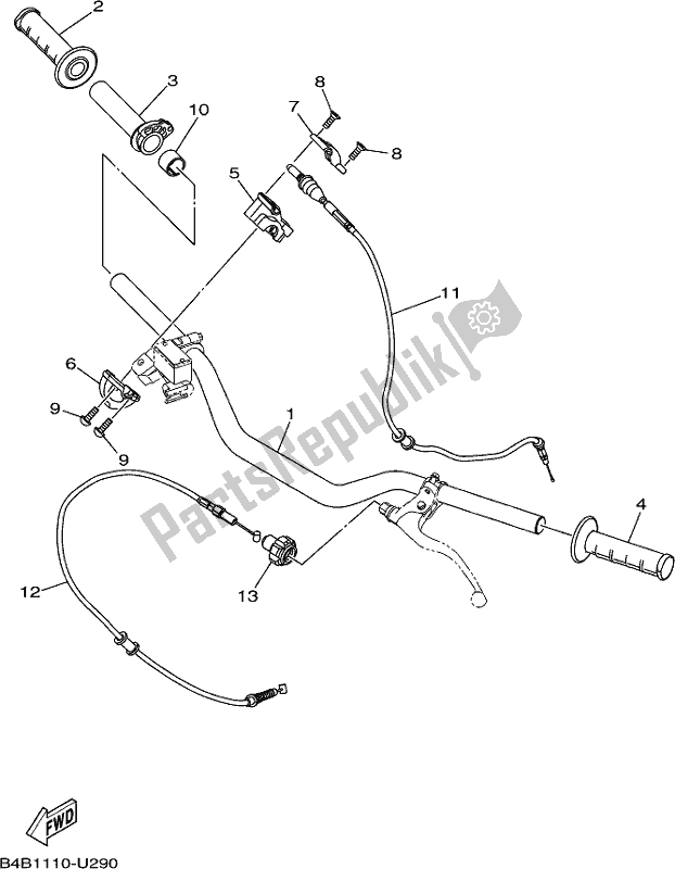 All parts for the Steering Handle & Cable of the Yamaha YZ 85 2019