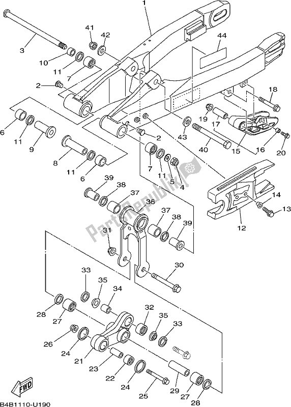 Alle onderdelen voor de Achterste Arm van de Yamaha YZ 85 2020