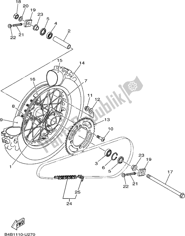 Alle onderdelen voor de Achterwiel van de Yamaha YZ 85 2020