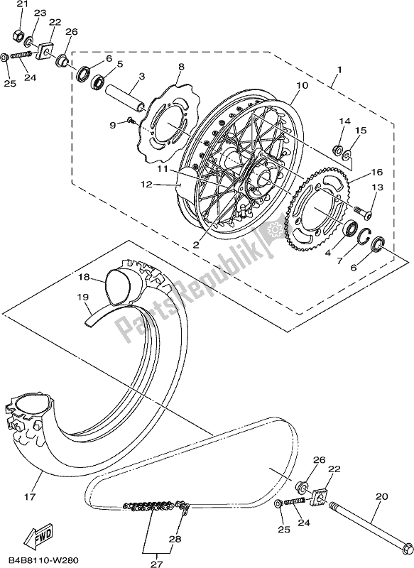 All parts for the Rear Wheel of the Yamaha YZ 85 2021