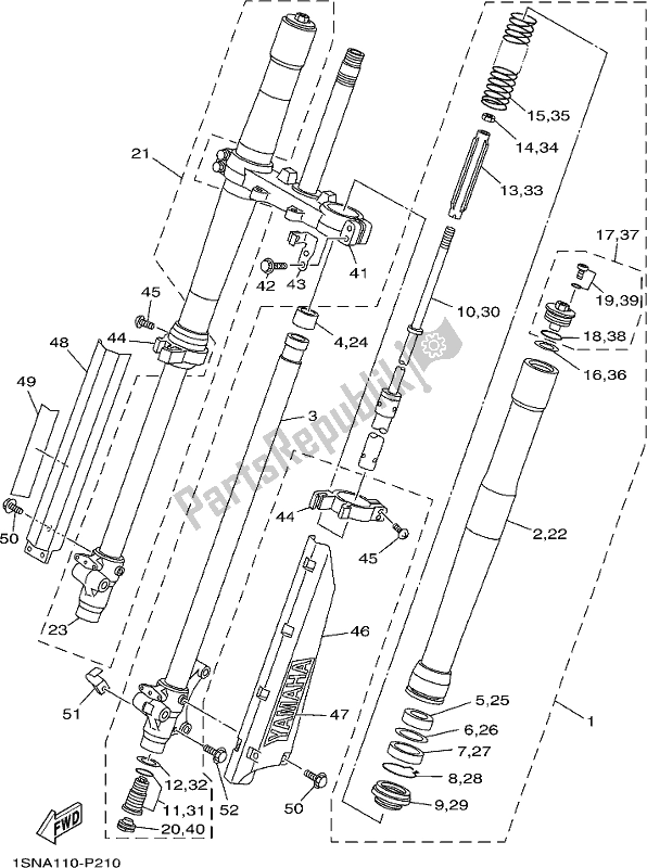 All parts for the Front Fork of the Yamaha YZ 85 LW 2017