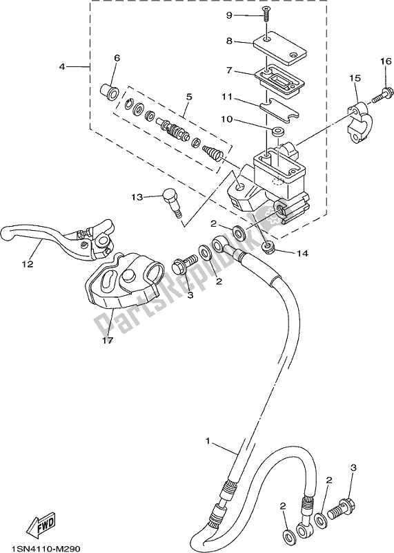 All parts for the Front Master Cylinder of the Yamaha YZ 85 LW 2017