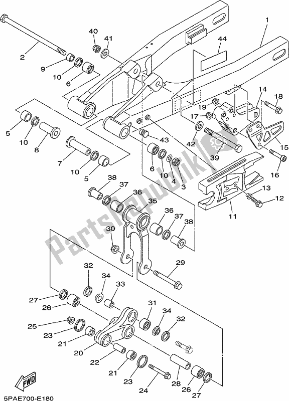 Alle onderdelen voor de Achterste Arm van de Yamaha YZ 85 LW 2018