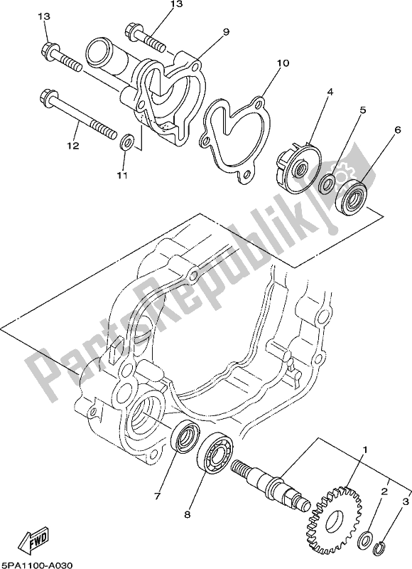 Alle onderdelen voor de Waterpomp van de Yamaha YZ 85 LW 2018