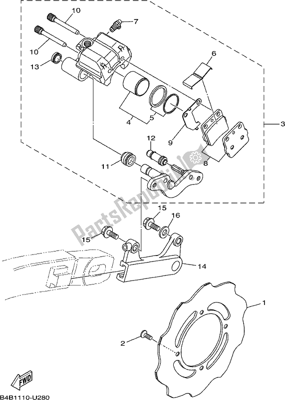 Wszystkie części do Zacisk Hamulca Tylnego Yamaha YZ 85 LW 2020