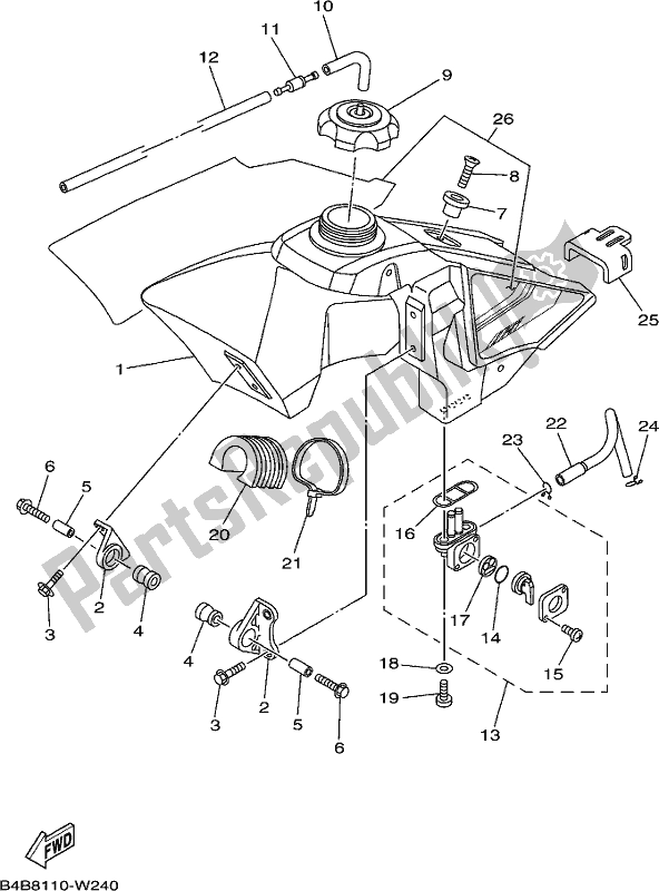 Todas as partes de Tanque De Combustível do Yamaha YZ 85 LW 2021