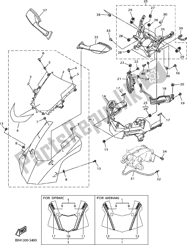 Alle onderdelen voor de Motorkap 1 van de Yamaha Yzf-r1 1000 2017