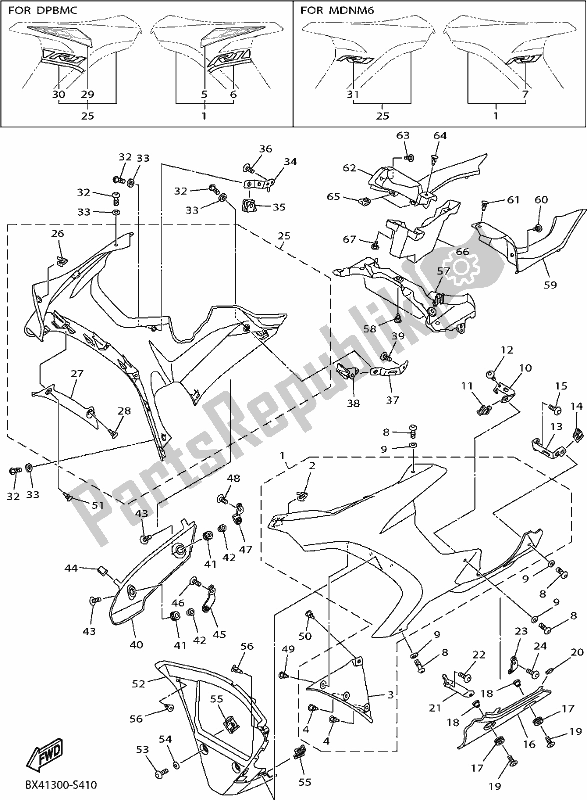 All parts for the Cowling 2 of the Yamaha Yzf-r1 1000 2017