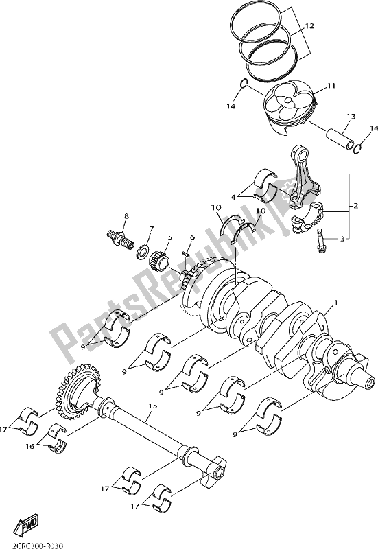 Todas as partes de Virabrequim E Pistão do Yamaha Yzf-r1 1000 2017