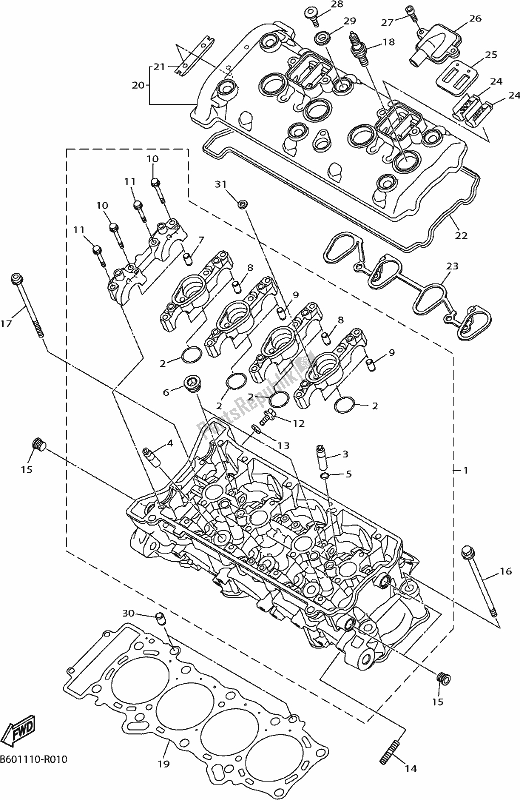 All parts for the Cylinder Head of the Yamaha Yzf-r1 1000 2017