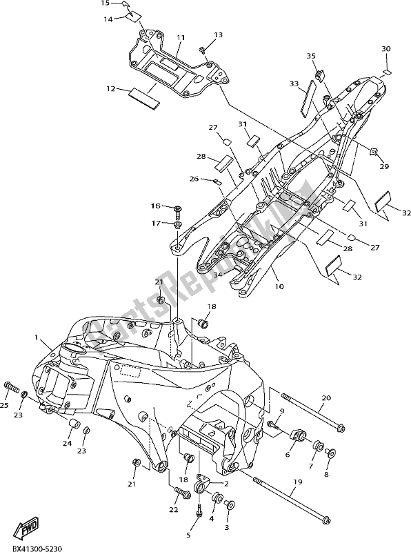 All parts for the Frame of the Yamaha Yzf-r1 1000 2017