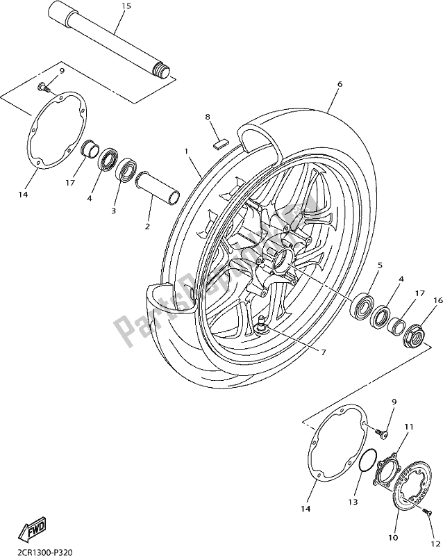 All parts for the Front Wheel of the Yamaha Yzf-r1 1000 2017