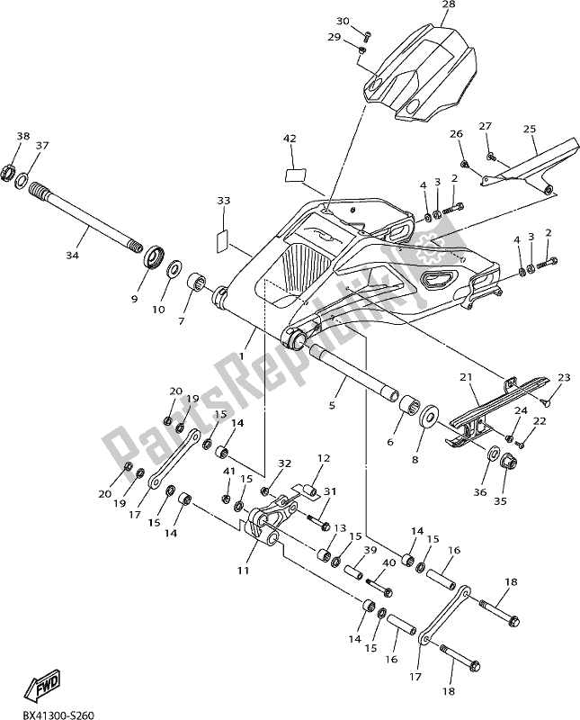 All parts for the Rear Arm of the Yamaha Yzf-r1 1000 2017