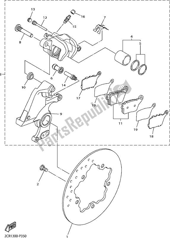 All parts for the Rear Brake Caliper of the Yamaha Yzf-r1 1000 2017