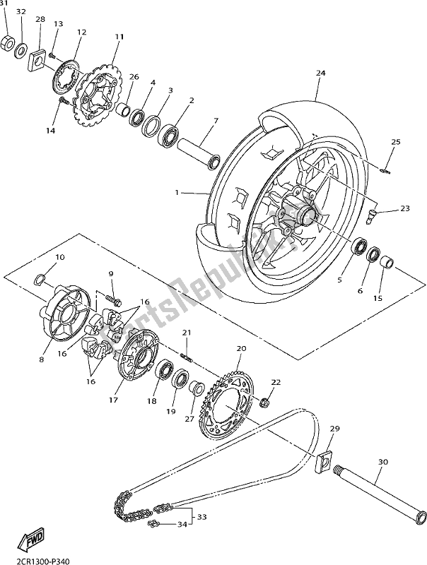 All parts for the Rear Wheel of the Yamaha Yzf-r1 1000 2017