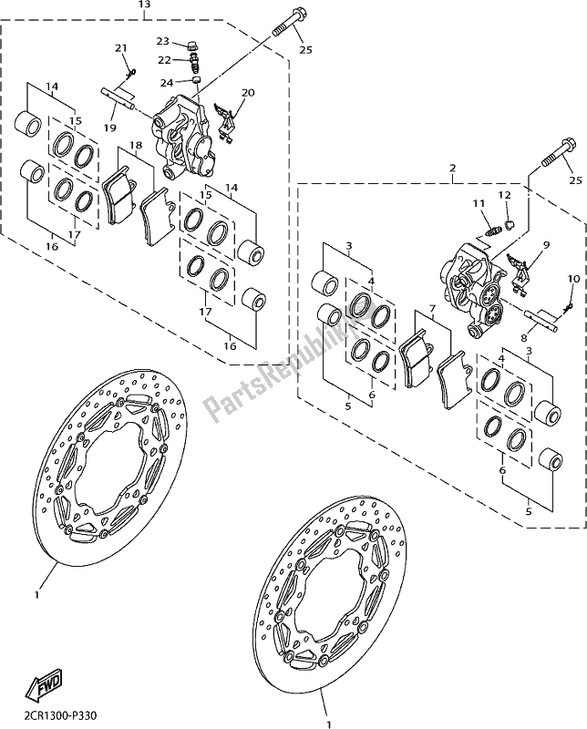 Todas las partes para Pinza De Freno Delantero de Yamaha Yzf-r1 1000 2018