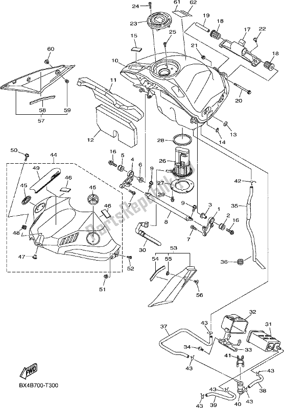 All parts for the Fuel Tank of the Yamaha Yzf-r1 1000 2018