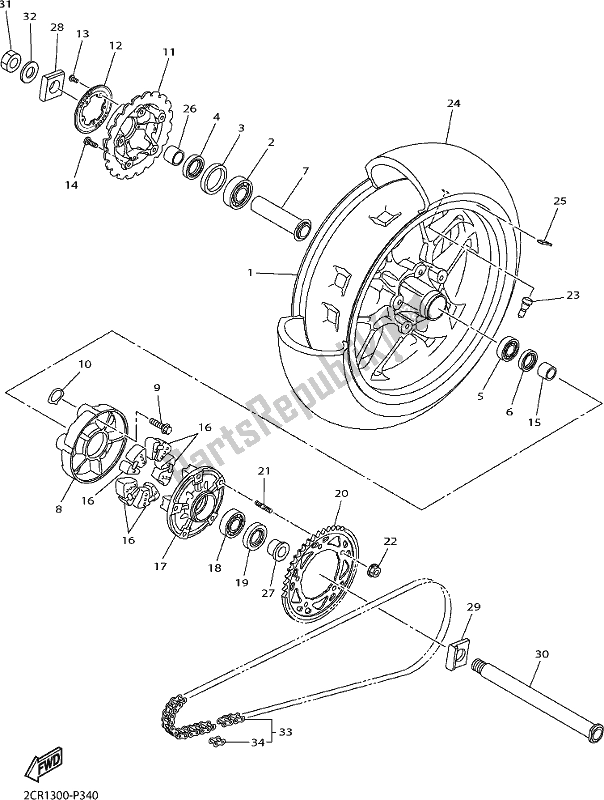 All parts for the Rear Wheel of the Yamaha Yzf-r1 1000 2018