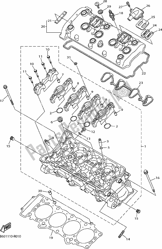 All parts for the Cylinder Head of the Yamaha Yzf-r1 1000 2019