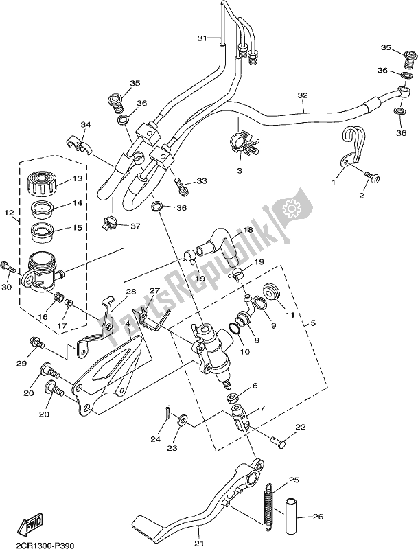 All parts for the Rear Master Cylinder of the Yamaha Yzf-r1 1000 2019