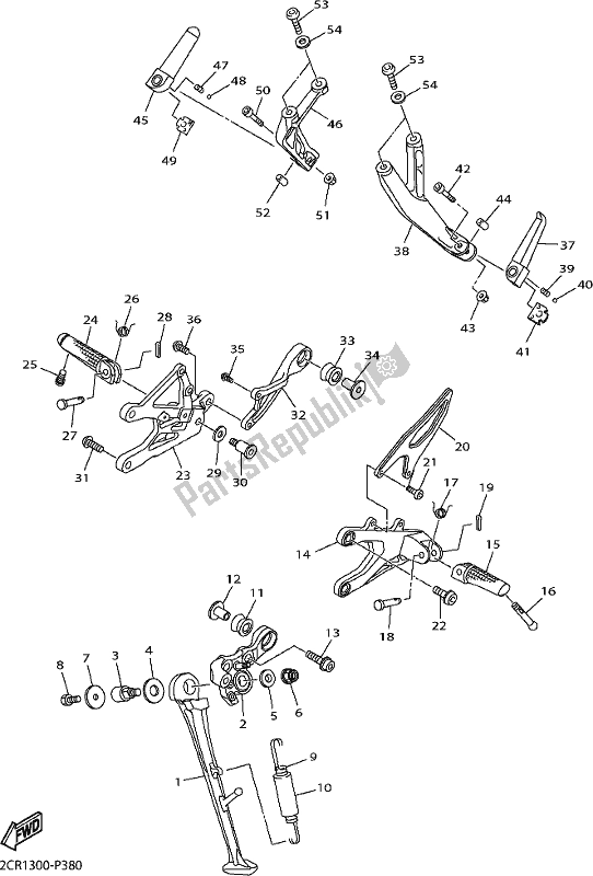 All parts for the Stand & Footrest of the Yamaha Yzf-r1 1000 2019